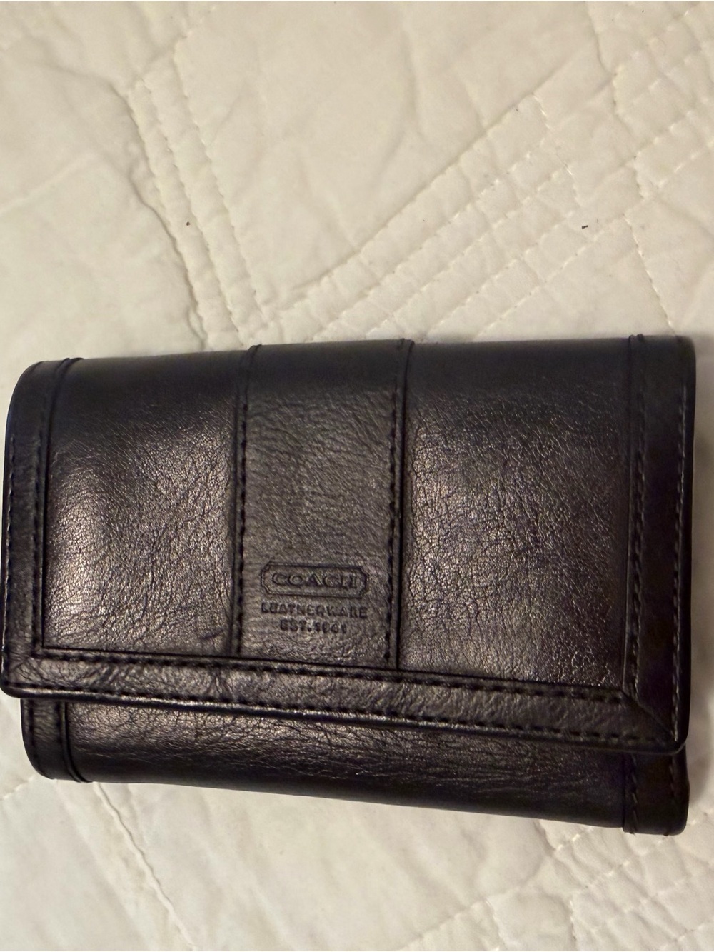 Coach Hampton Black Leather Trifold Wallet with Embossed Logo - Picture 9 of 9